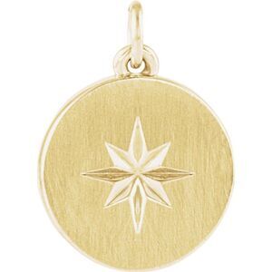14k Yellow Gold Small Starburst Disc Pendant, 11mm (7/16 inch)